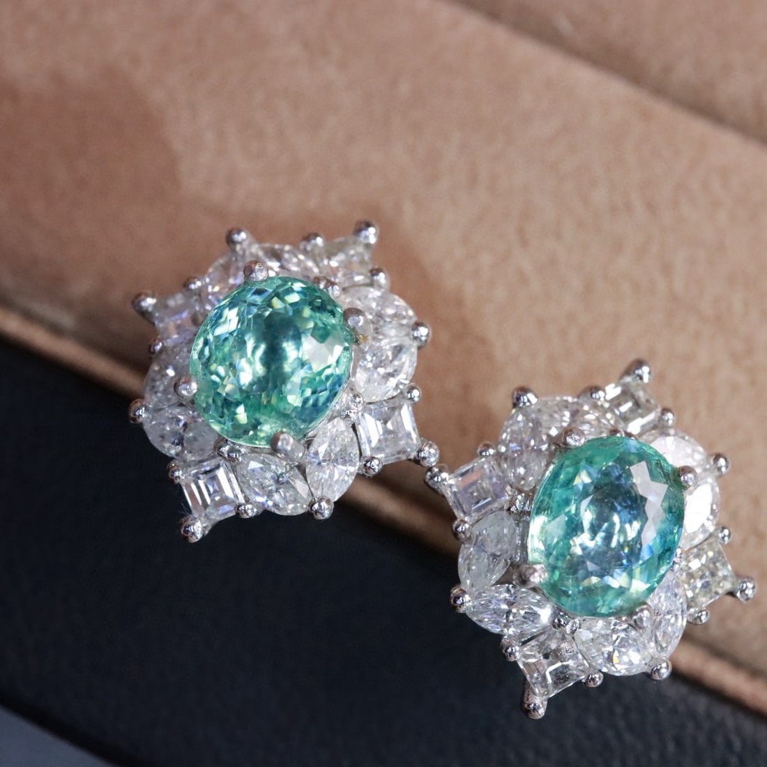 14k Gold 3.16 Ctw Natural Paraiba Tourmaline & Diamond Earrings - 4