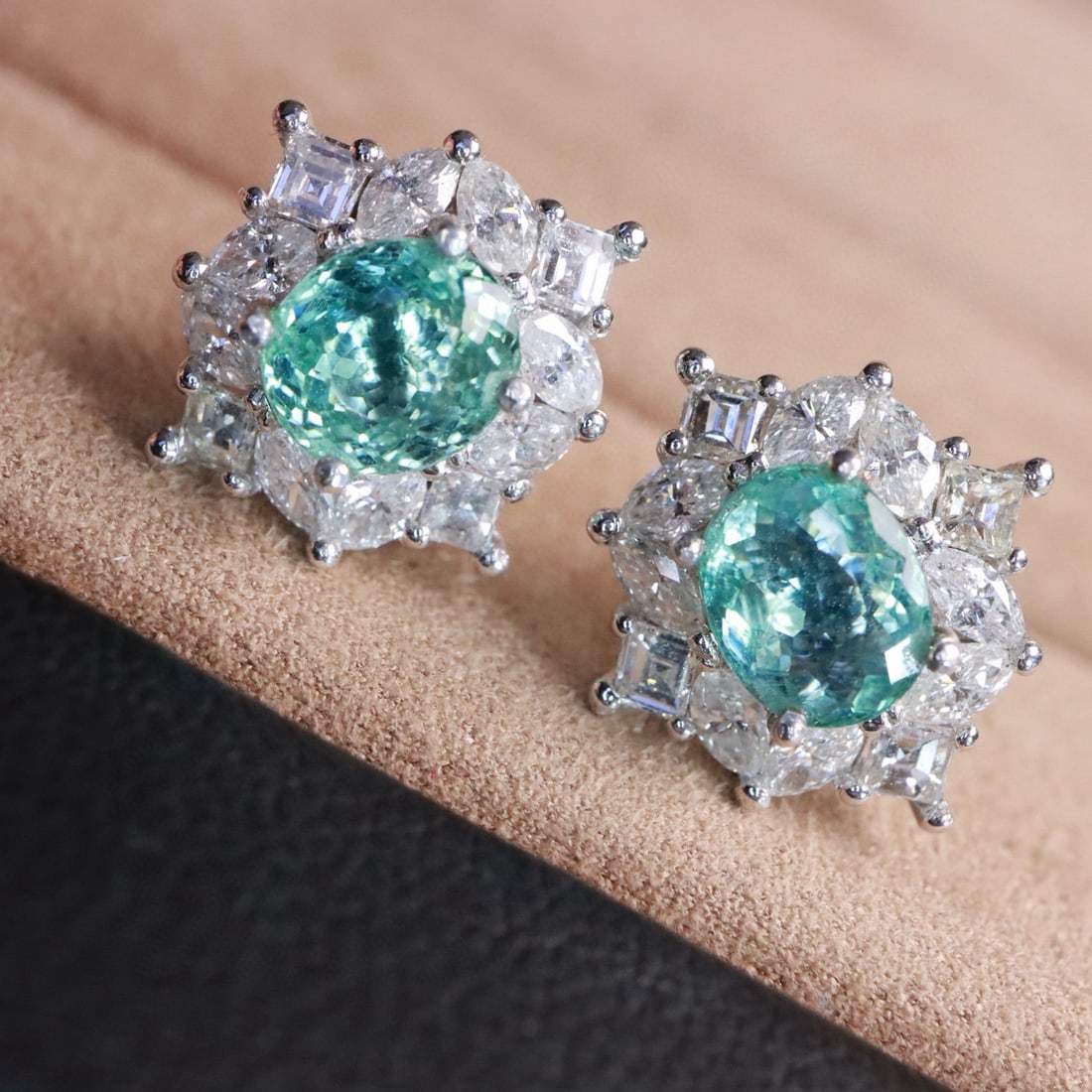 14k Gold 3.16 Ctw Natural Paraiba Tourmaline & Diamond Earrings - 5