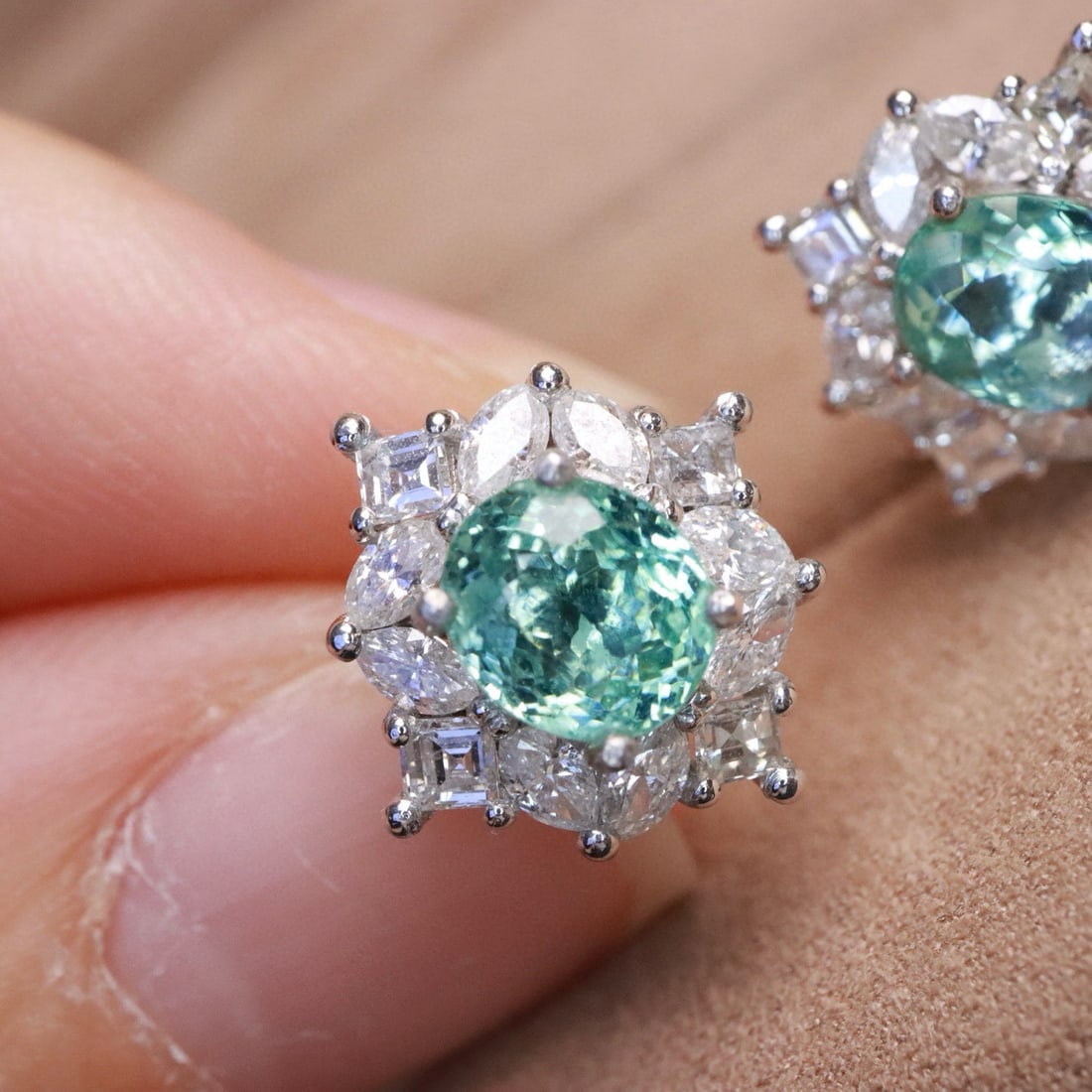 14k Gold 3.16 Ctw Natural Paraiba Tourmaline & Diamond Earrings - 6