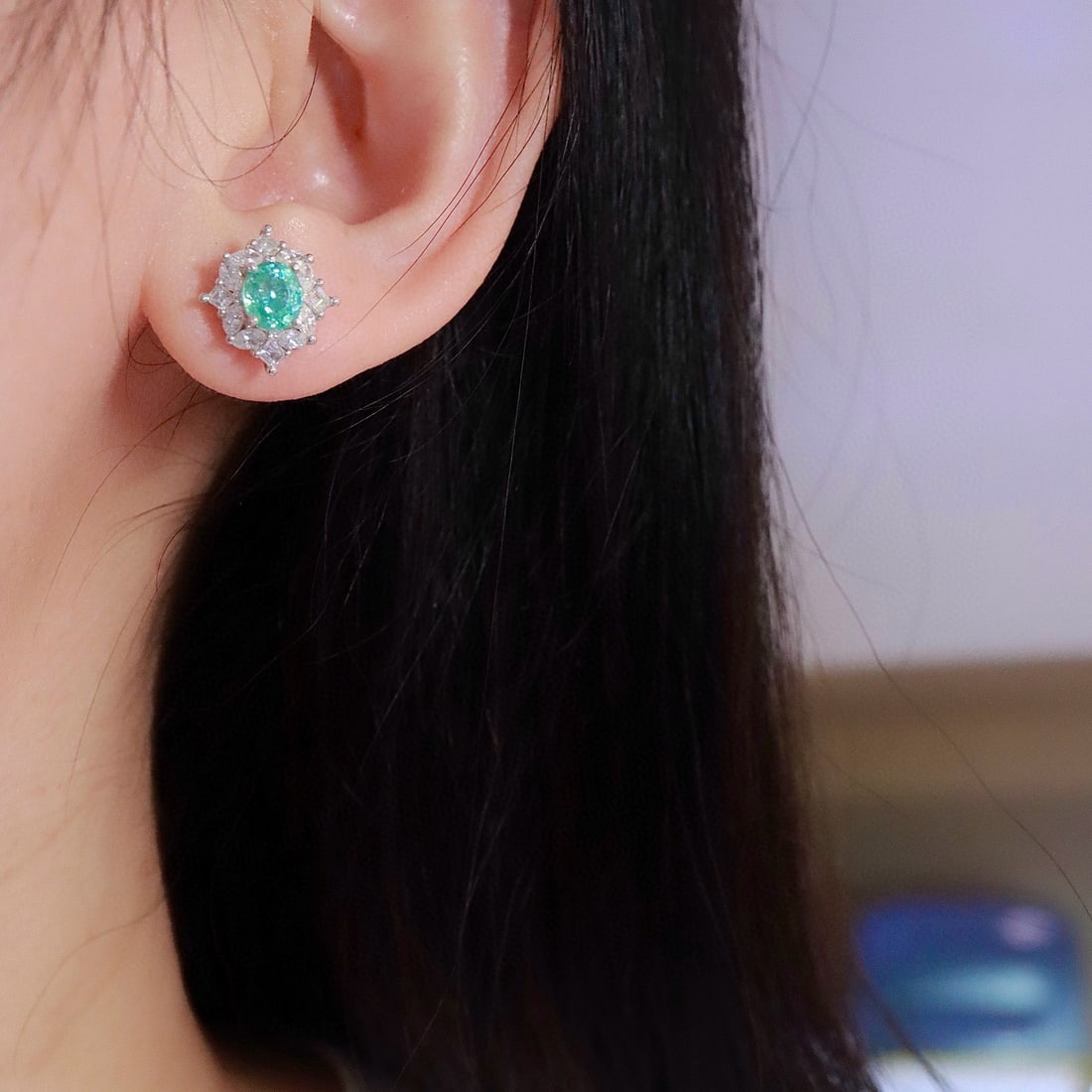 14k Gold 3.16 Ctw Natural Paraiba Tourmaline & Diamond Earrings - 8