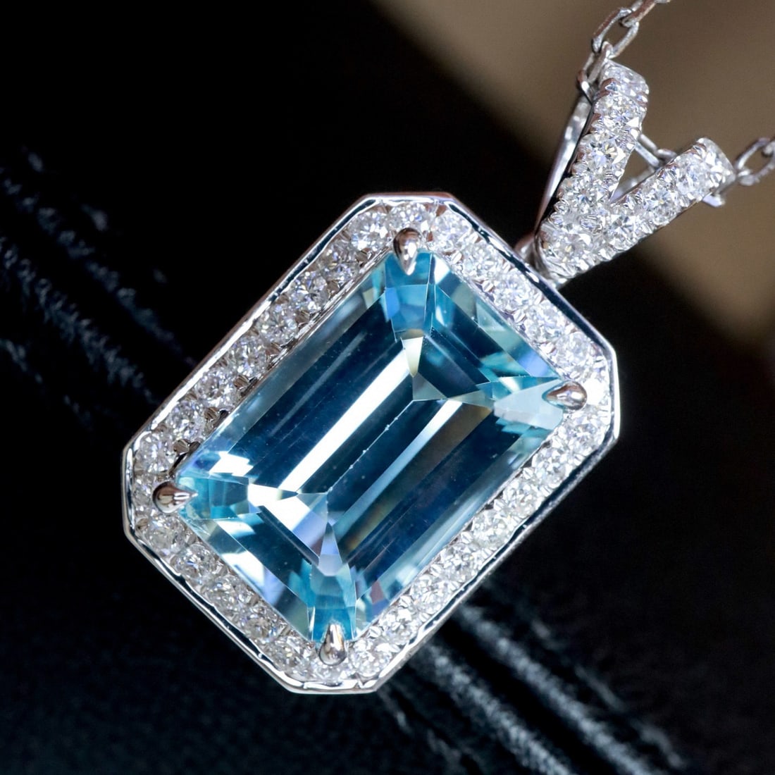 14k Gold 3.98 Ctw Natural Aquamarine & Diamond Pendant( Without Chain ) - 2