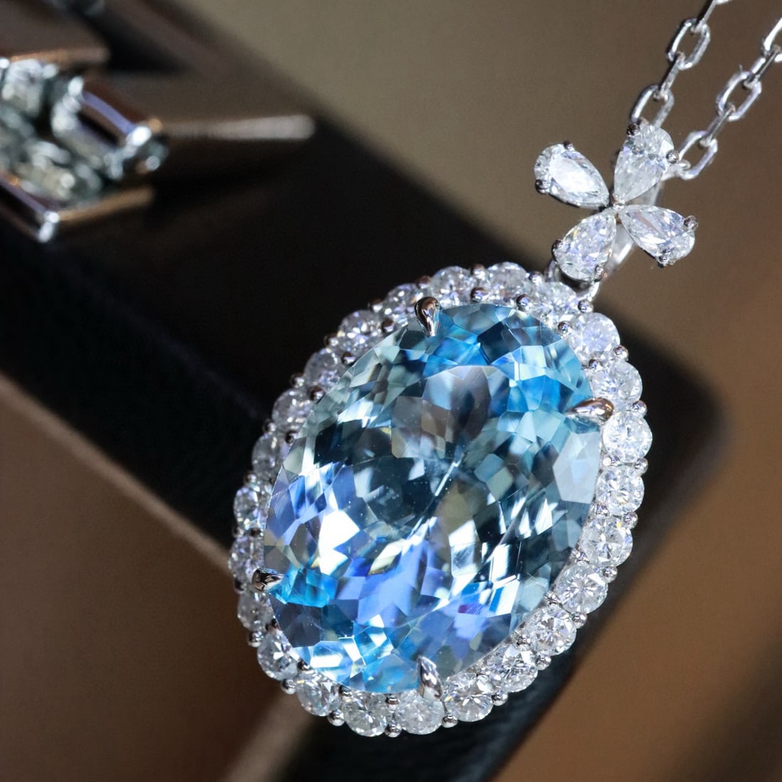 14k Gold 5.33 Ctw Natural Aquamarine & Diamond Pendant( Without Chain ) - 2