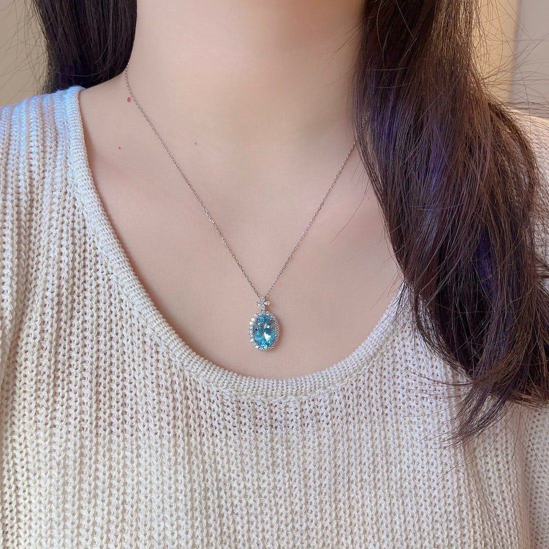 14k Gold 5.33 Ctw Natural Aquamarine & Diamond Pendant( Without Chain ) - 5