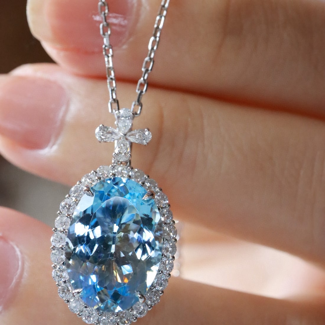 14k Gold 5.33 Ctw Natural Aquamarine & Diamond Pendant( Without Chain ) - 6