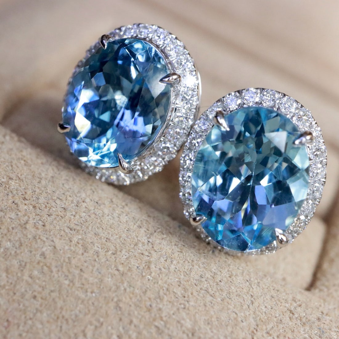 14k Gold 4.60 Ctw Vivid Blue Natural Aquamarine & Diamond Earrings - 4