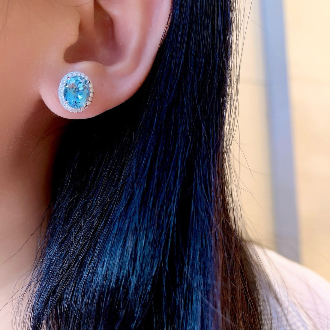 14k Gold 4.60 Ctw Vivid Blue Natural Aquamarine & Diamond Earrings - 6