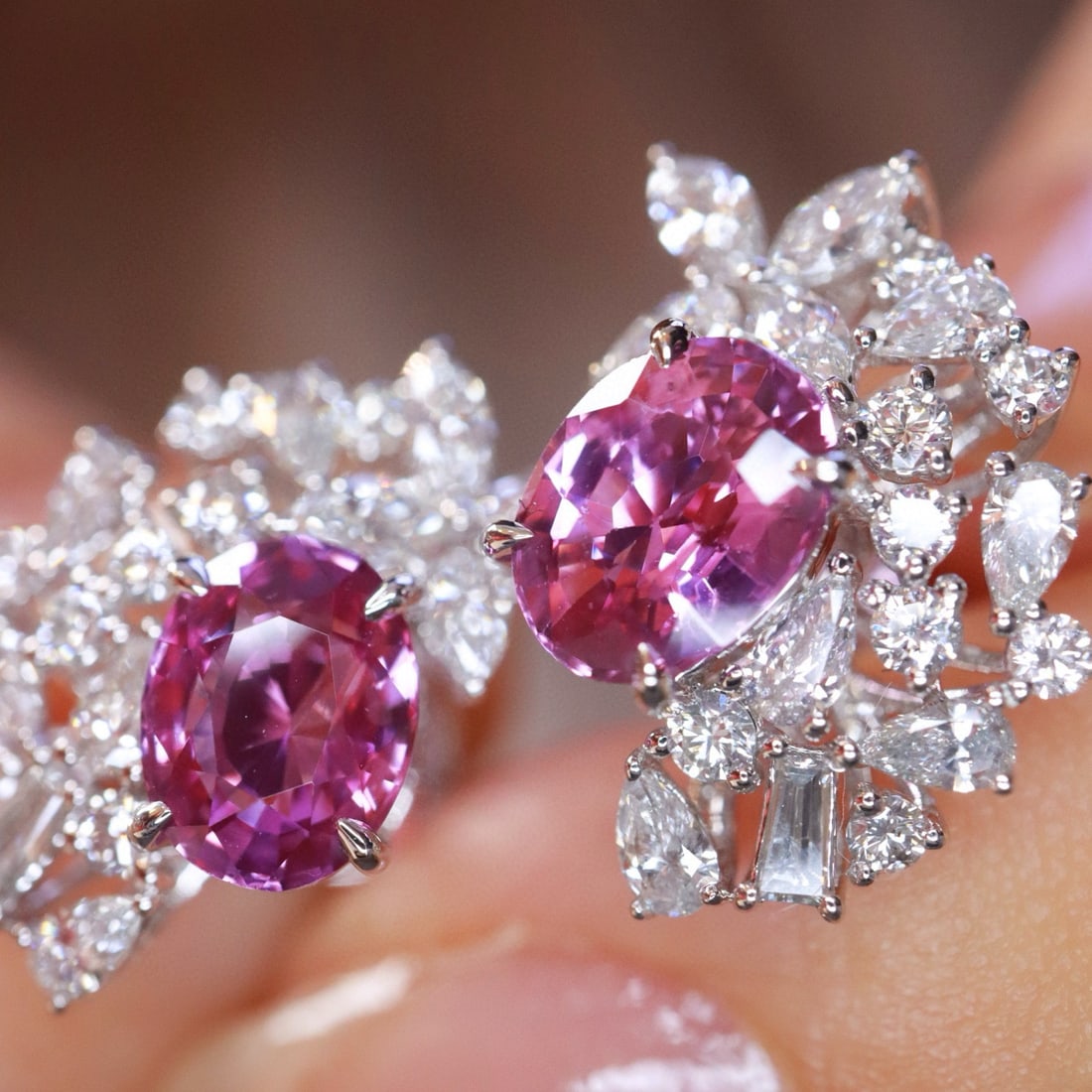 14k Gold 3.09 Ctw Natural Padparadscha Sapphire & Diamond Earrings - 2