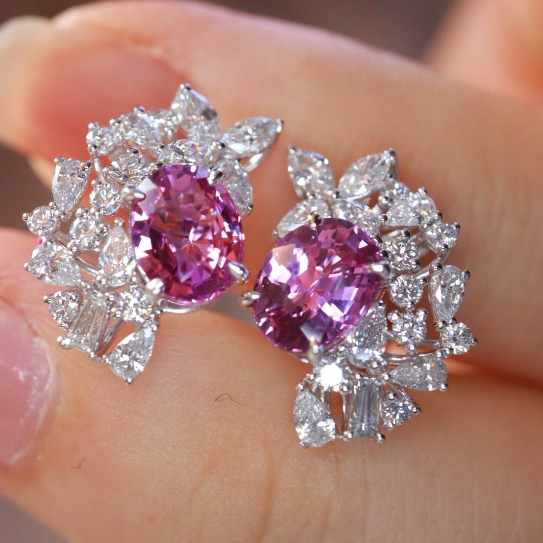 14k Gold 3.09 Ctw Natural Padparadscha Sapphire & Diamond Earrings - 5