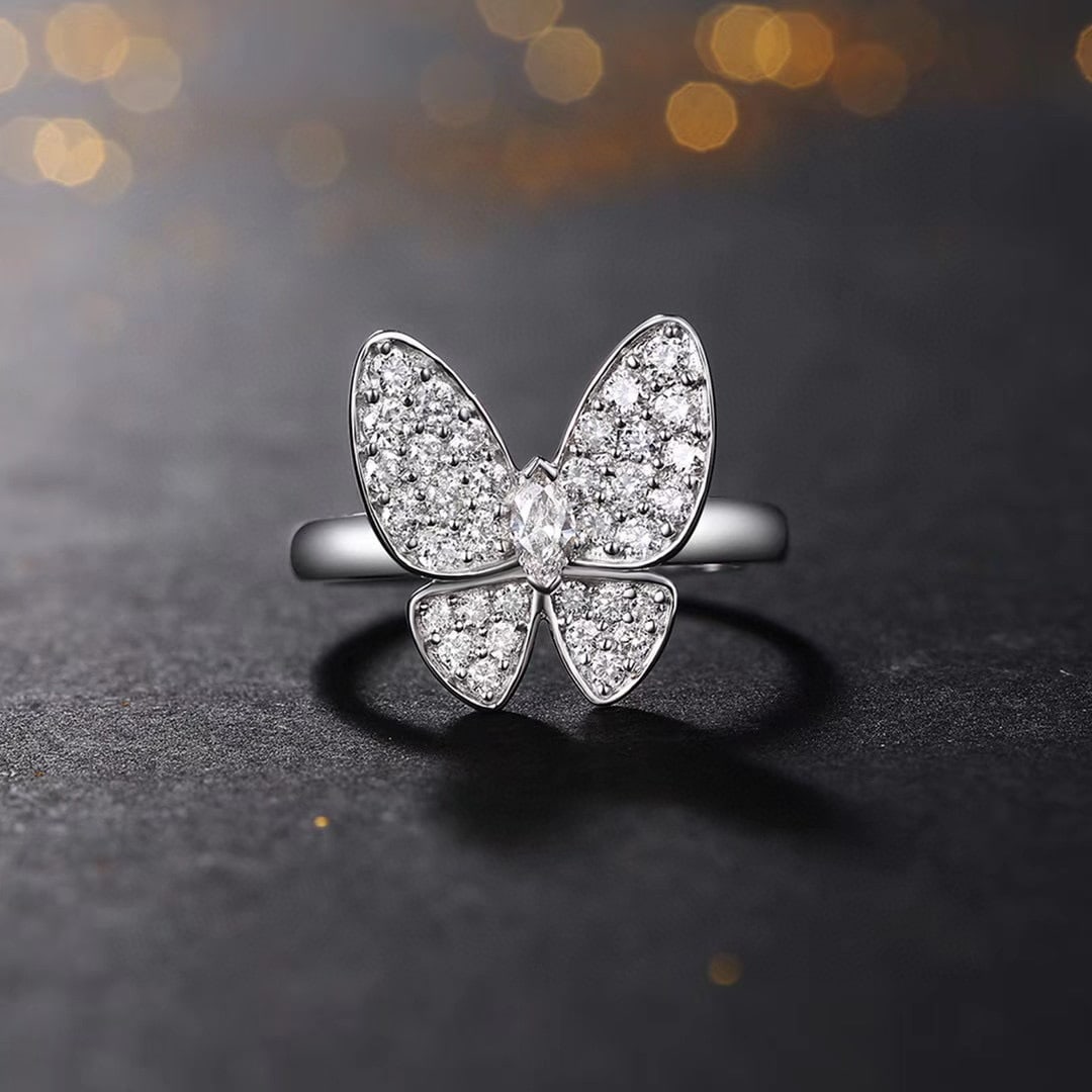 14k Gold 0.70 Ct Natural H Diamond & Butterfly Ring: Ref:231052237 // gold content:14k gold // ring size:7. 25us // // main gemstone:diamond // shape:multiply // carat weight:0. 70ct // clarity grade:vs-si // color:h // treatment:natural // Condition: N