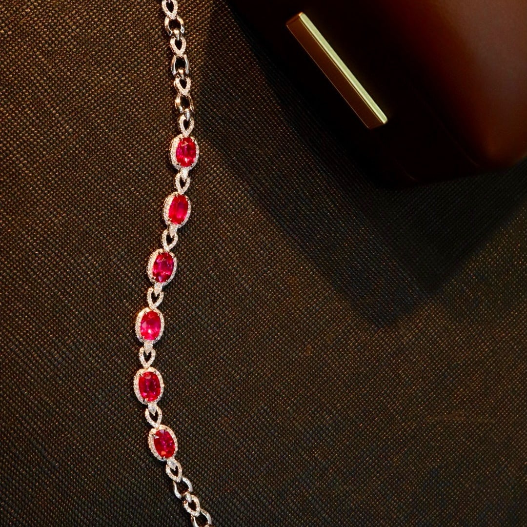 14k Gold 4.71 Ctw Natural Ruby & Diamond Bracelet - 2