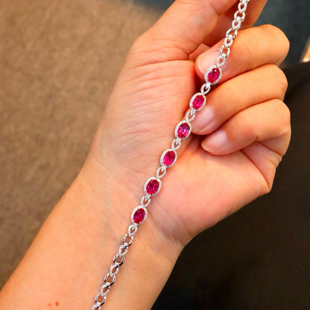 14k Gold 4.71 Ctw Natural Ruby & Diamond Bracelet - 4