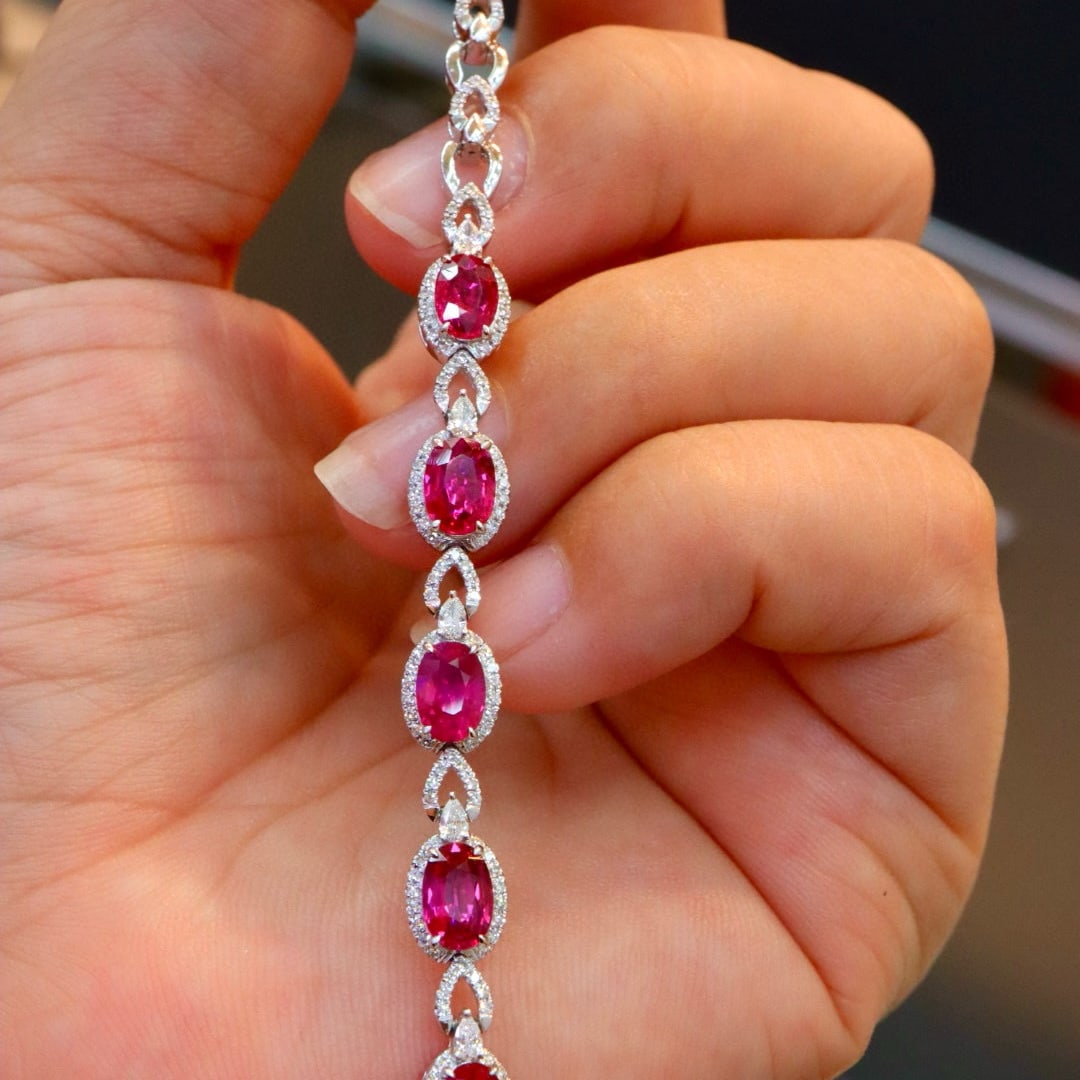 14k Gold 4.71 Ctw Natural Ruby & Diamond Bracelet - 5