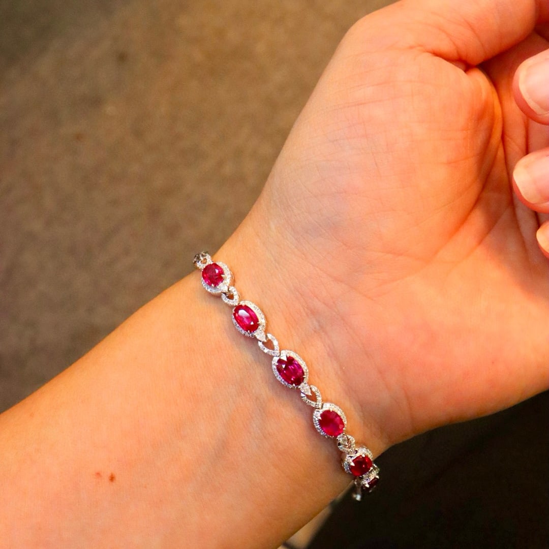 14k Gold 4.71 Ctw Natural Ruby & Diamond Bracelet - 6