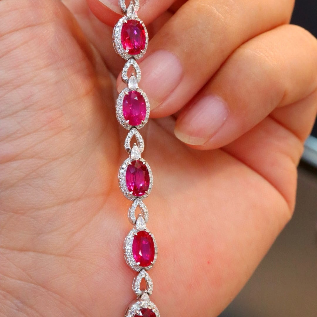 14k Gold 4.71 Ctw Natural Ruby & Diamond Bracelet - 7