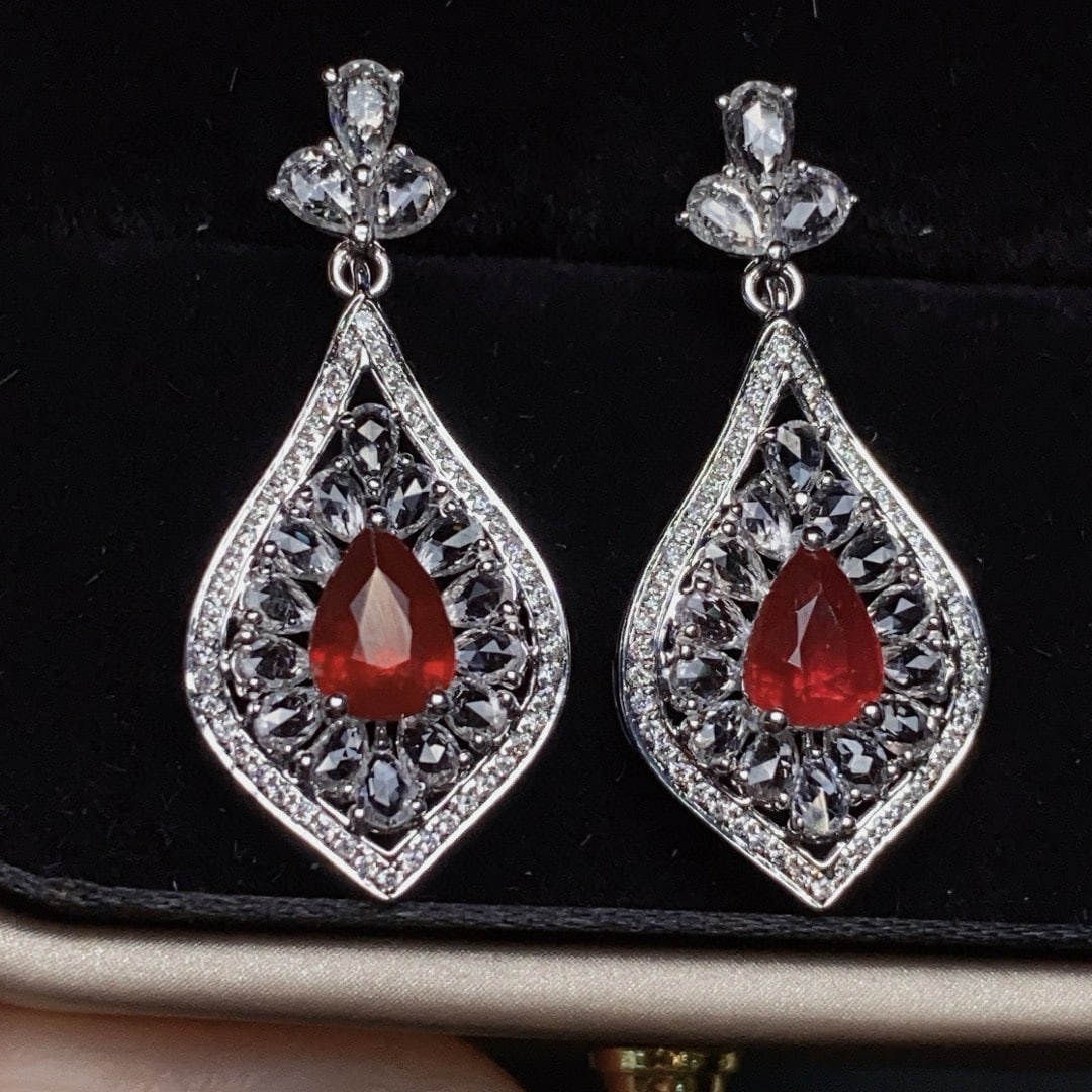 14k Gold 2.0 Ctw Natural Ruby & Diamond Earrings - 3