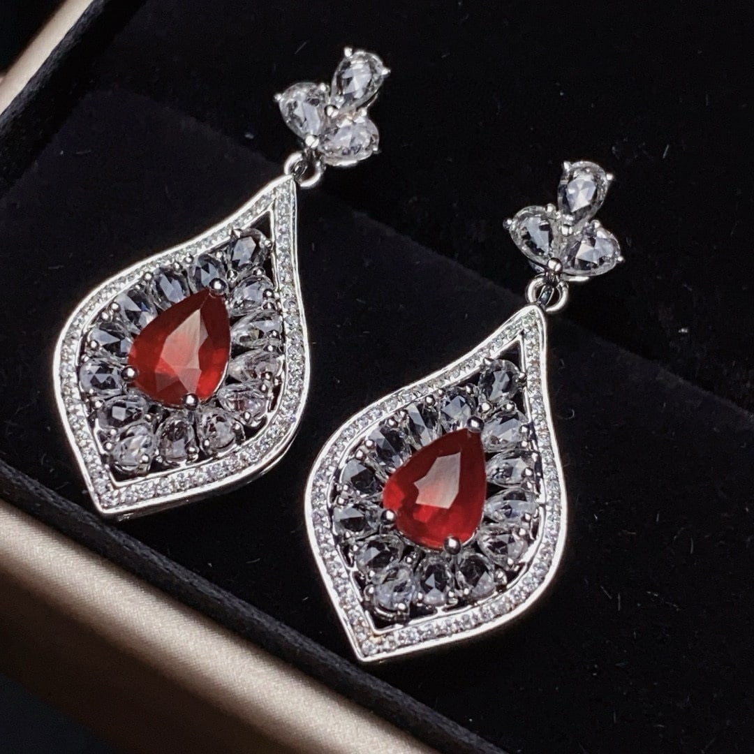 14k Gold 2.0 Ctw Natural Ruby & Diamond Earrings - 4
