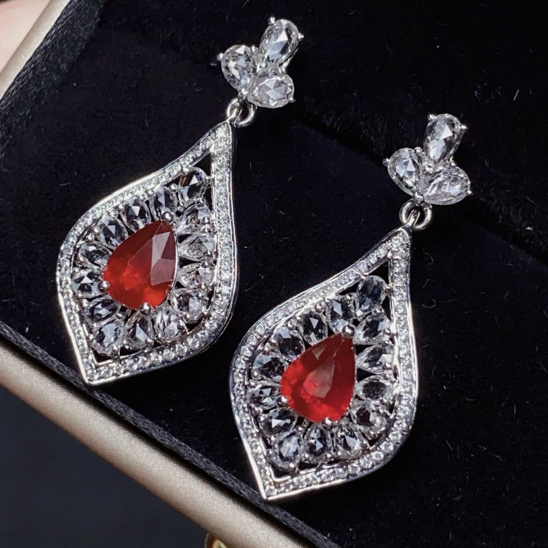 14k Gold 2.0 Ctw Natural Ruby & Diamond Earrings - 5
