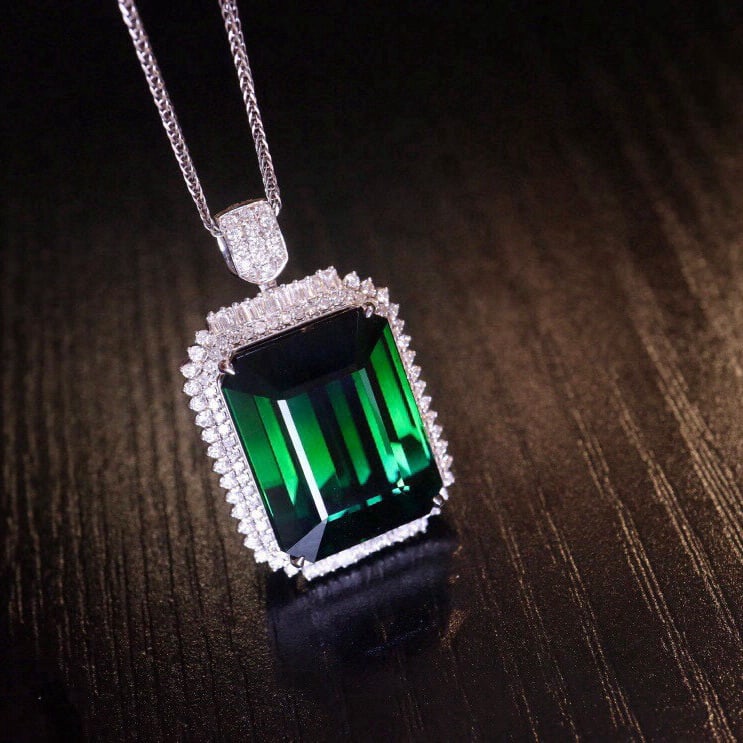 14k Gold 29.6 Ct Natural Tourmaline & Diamond Pendant( Without Chain ) - 2