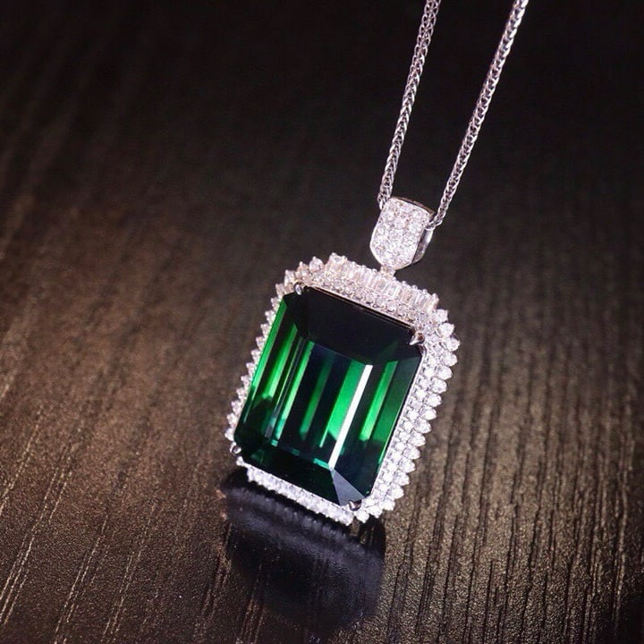 14k Gold 29.6 Ct Natural Tourmaline & Diamond Pendant( Without Chain ) - 3