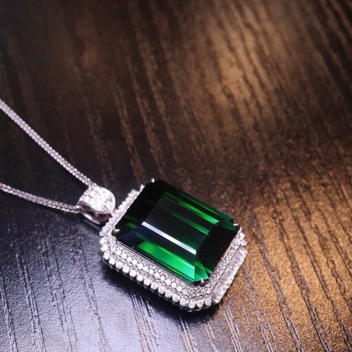 14k Gold 29.6 Ct Natural Tourmaline & Diamond Pendant( Without Chain ) - 4