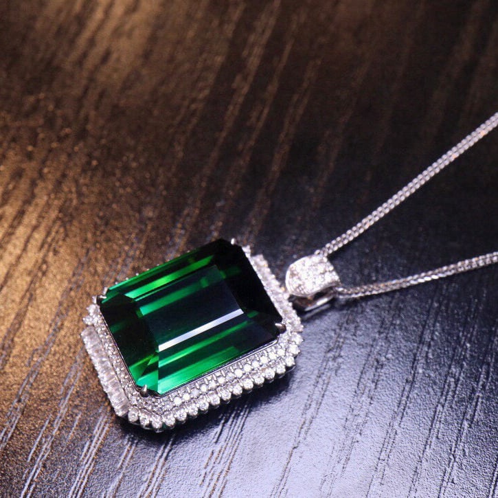 14k Gold 29.6 Ct Natural Tourmaline & Diamond Pendant( Without Chain ) - 5
