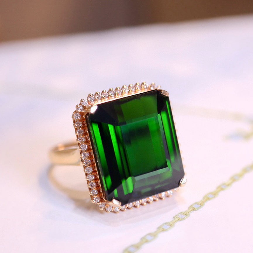 14k Gold 22.1 Ct Natural Tourmaline & Diamond Ring - 2