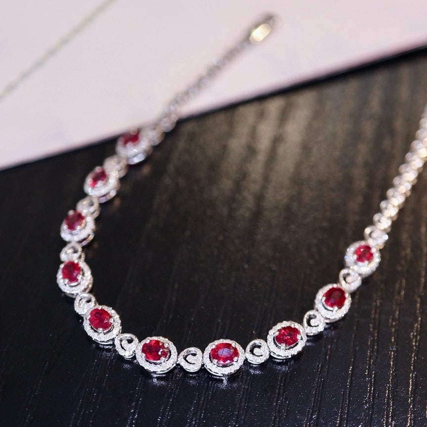 14k Gold 2.3 Ct Vivid Red Natural Ruby & Diamond Bracelet - 2