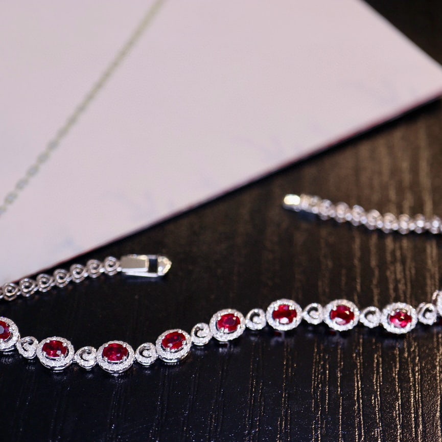 14k Gold 2.3 Ct Vivid Red Natural Ruby & Diamond Bracelet - 4