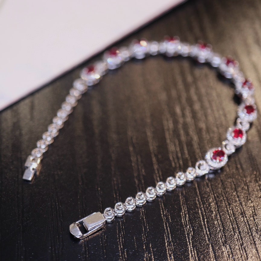 14k Gold 2.3 Ct Vivid Red Natural Ruby & Diamond Bracelet - 5