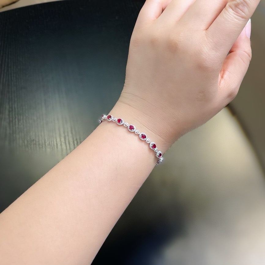 14k Gold 2.3 Ct Vivid Red Natural Ruby & Diamond Bracelet - 6