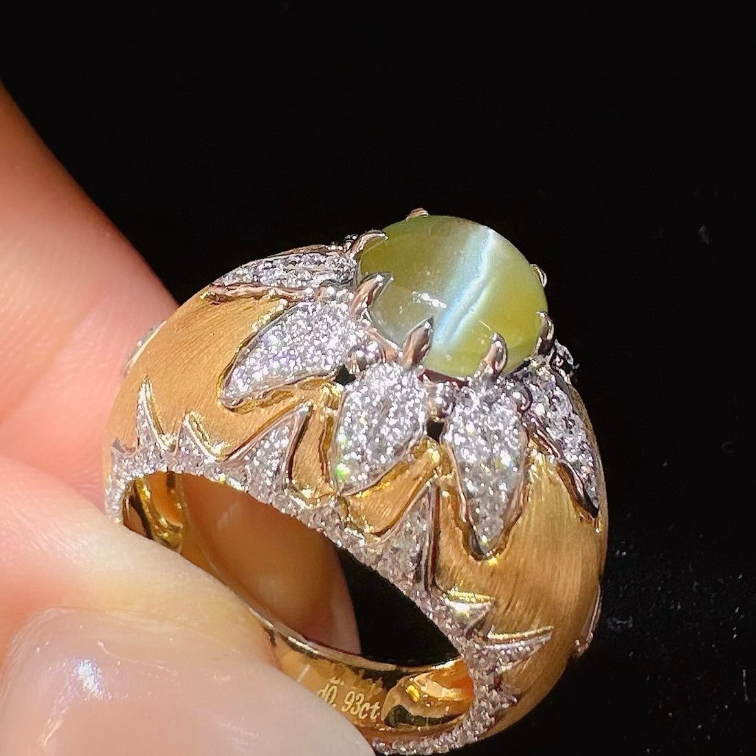 14k Gold 3.03 Ctw Natural Cat's?Eye Chrysoberyl & Diamond Ring - 3