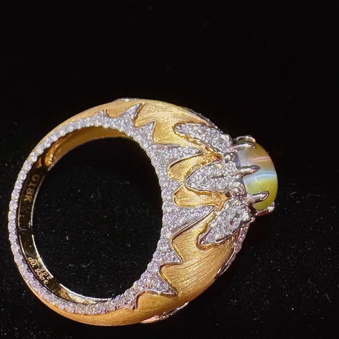 14k Gold 3.03 Ctw Natural Cat's?Eye Chrysoberyl & Diamond Ring - 4