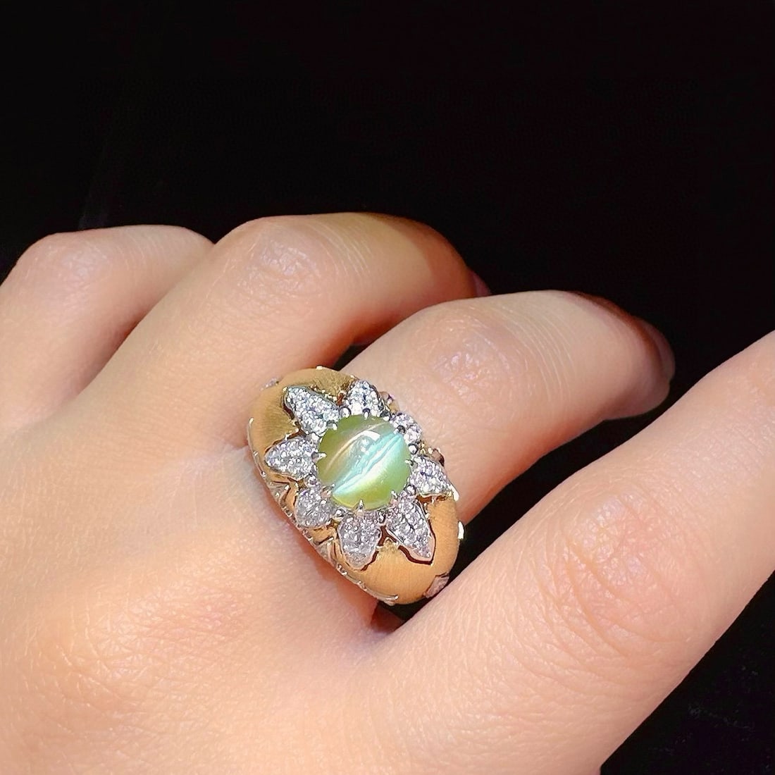 14k Gold 3.03 Ctw Natural Cat's?Eye Chrysoberyl & Diamond Ring - 5