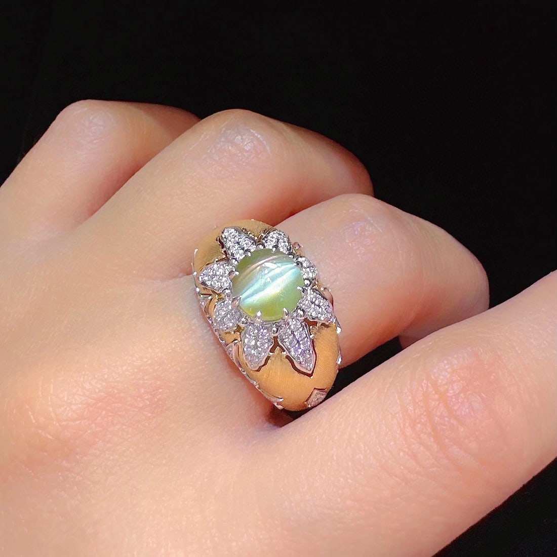 14k Gold 3.03 Ctw Natural Cat's?Eye Chrysoberyl & Diamond Ring - 6