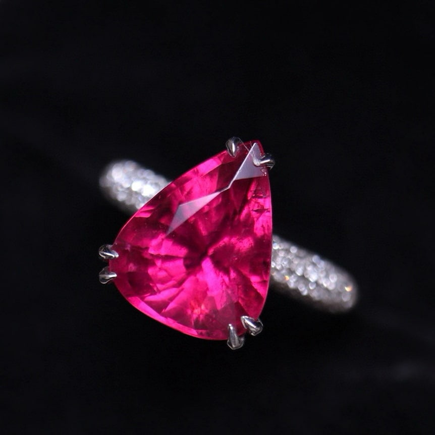 14k Gold 5 Ct Natural Tourmaline & Diamond Ring - 2