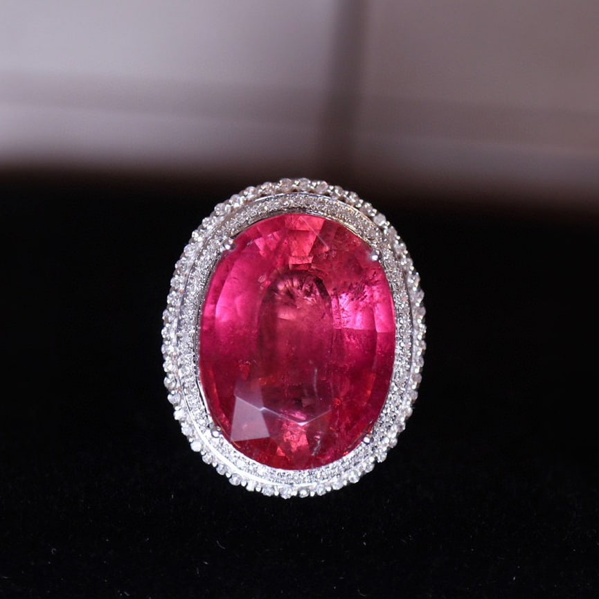 14k Gold 10.55 Ct Natural Tourmaline & Diamond Ring/pendant( Without Chain ): Ref:231052262 // gold content:14k gold // ring size:7. 25us // // main gemstone:tourmaline // shape:oval // carat weight:10. 55ct // color:red // treatment:natural // // adjacent gemstone 2 : diamond
