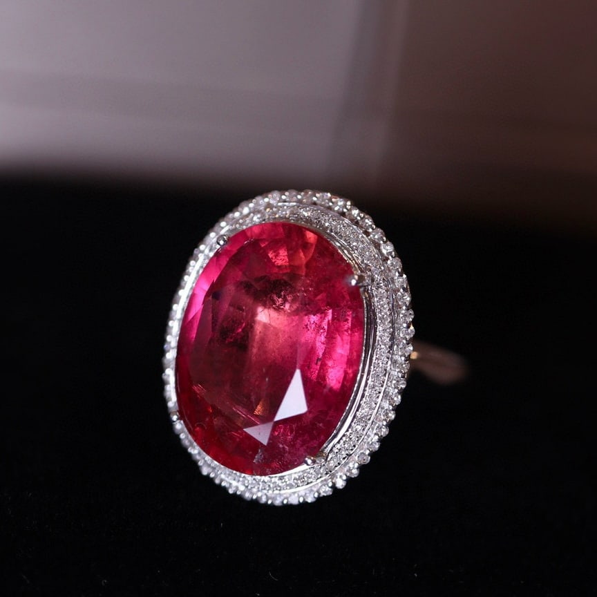 14k Gold 10.55 Ct Natural Tourmaline & Diamond Ring/pendant( Without Chain ) - 2