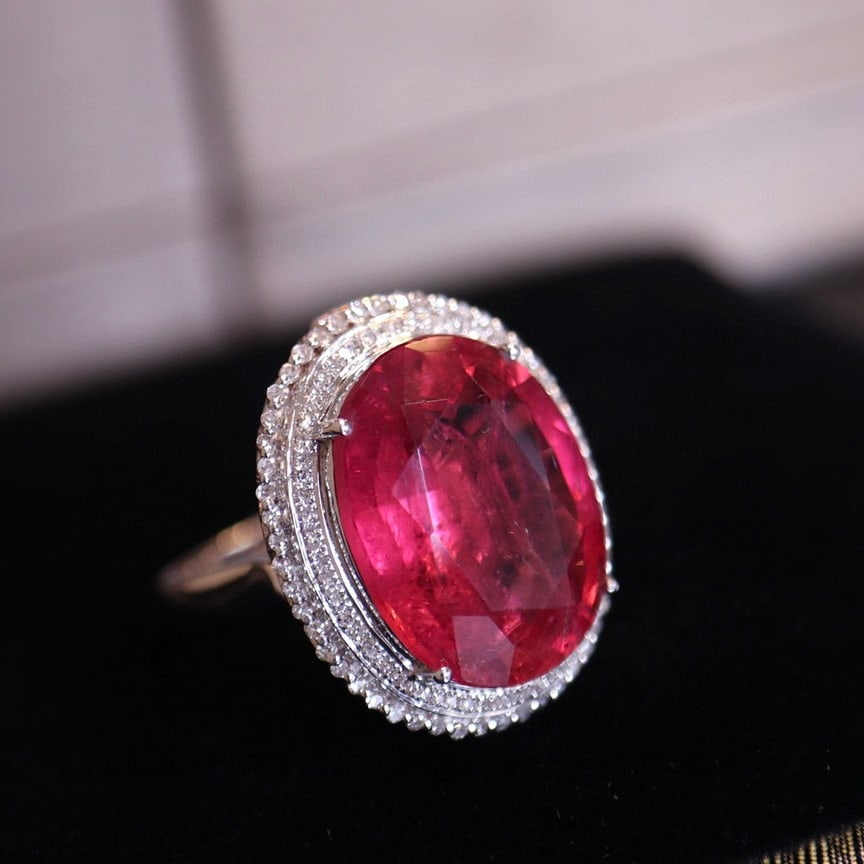 14k Gold 10.55 Ct Natural Tourmaline & Diamond Ring/pendant( Without Chain ) - 3