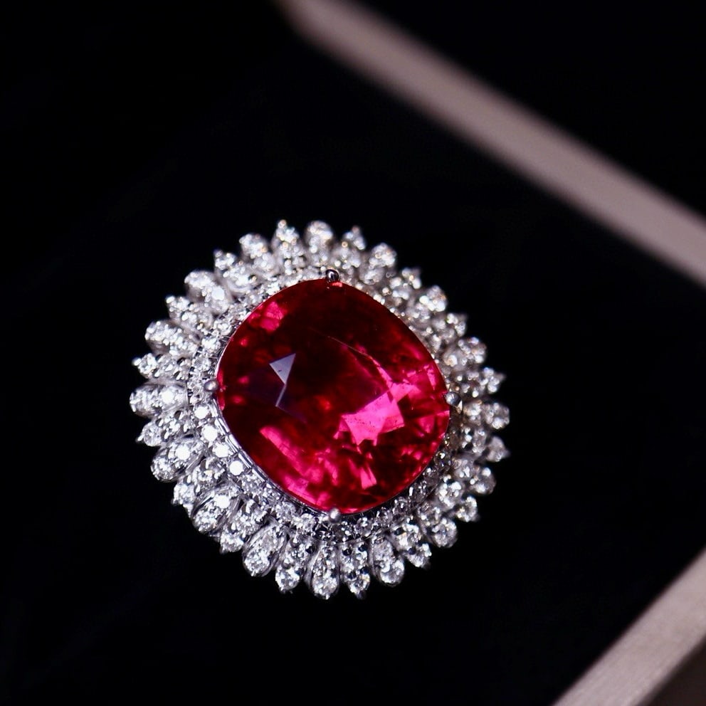 14k Gold 9 Ct Natural Tourmaline & Diamond Ring - 2