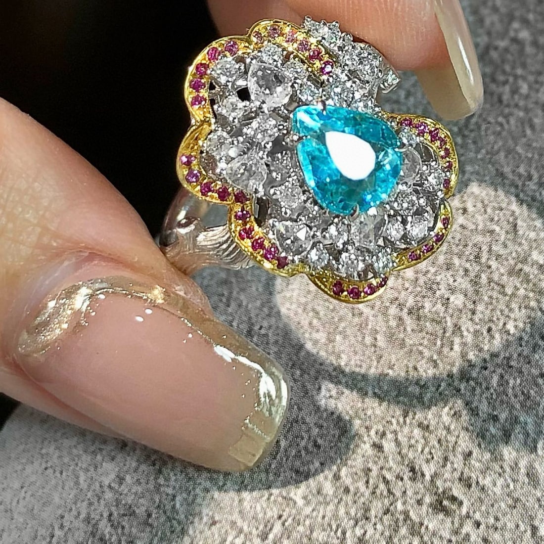 14k Gold 1.58 Ctw Natural Paraiba Tourmaline & Diamond Ring - 2