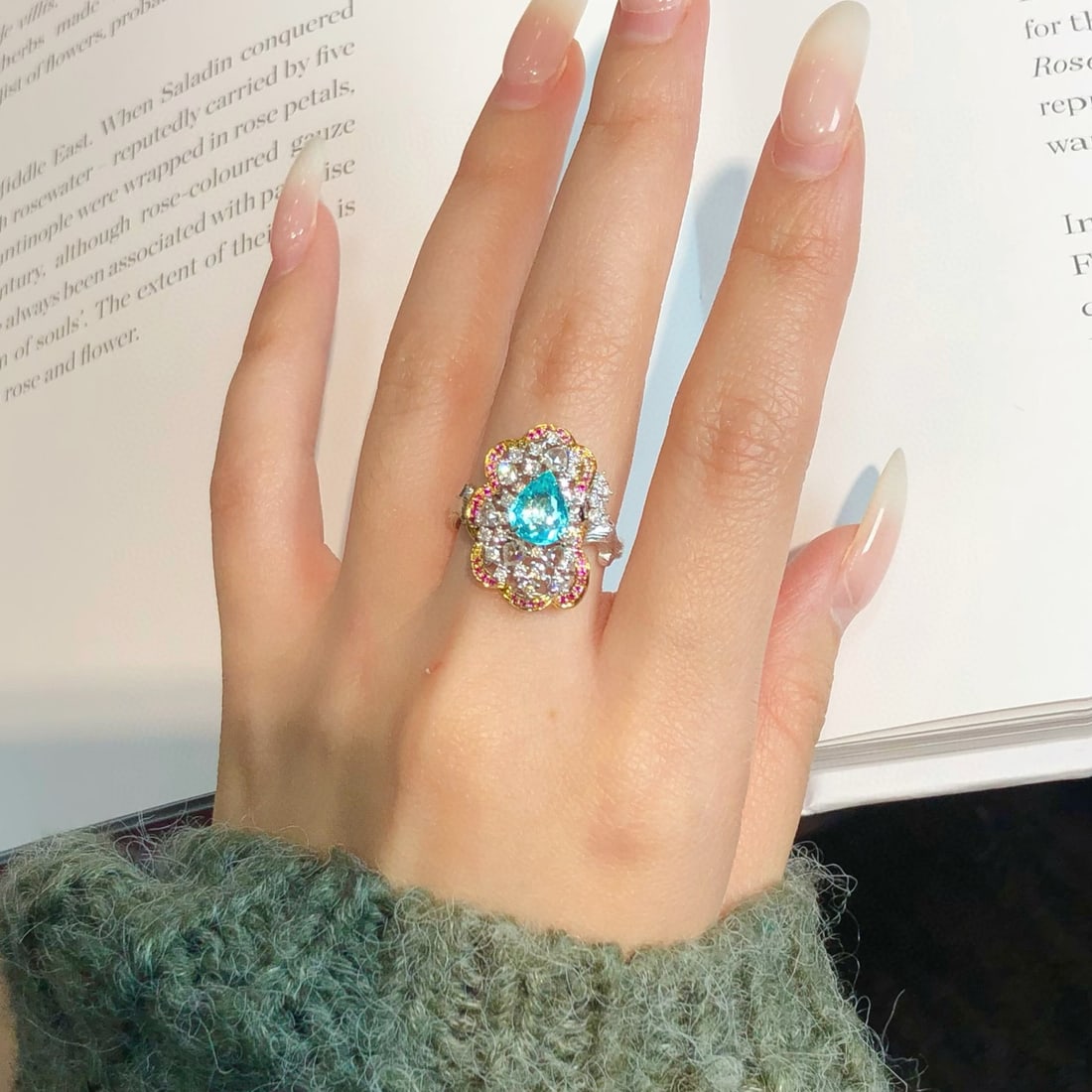 14k Gold 1.58 Ctw Natural Paraiba Tourmaline & Diamond Ring - 5