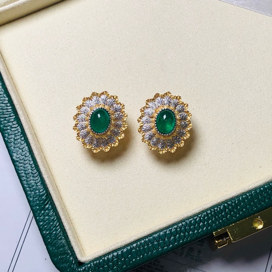 14k Gold 3.66 Ct Natural Emerald Earrings - 5