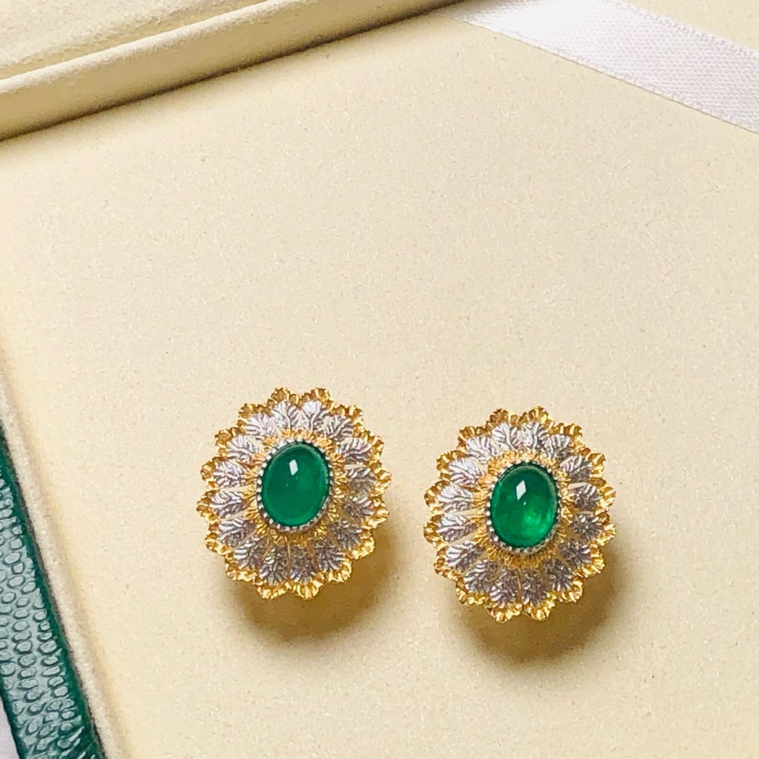 14k Gold 3.66 Ct Natural Emerald Earrings - 6