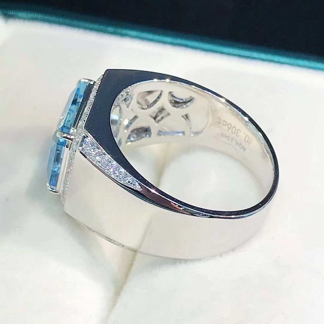 14k Gold 4.45 Ctw Natural Aquamarine & Diamond & Men¡¯s Ring - 2
