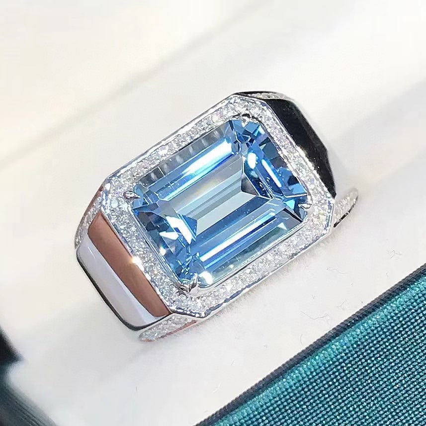 14k Gold 4.45 Ctw Natural Aquamarine & Diamond & Men¡¯s Ring - 3