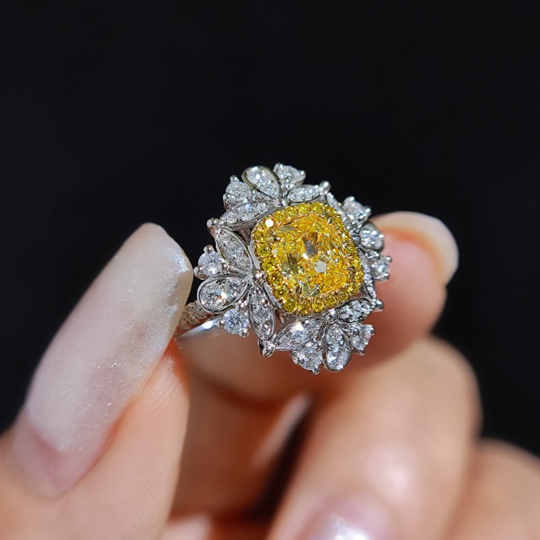 Gia Certified 14k Gold 1.53 Ctw Natural Yellow Diamond & Diamond Ring/pendant( Without Chain ) - 2