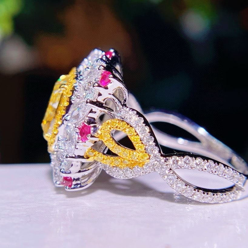 Gia Certified 14k Gold 3.15 Ctw Natural Yellow Diamond & Diamond Ring - 3