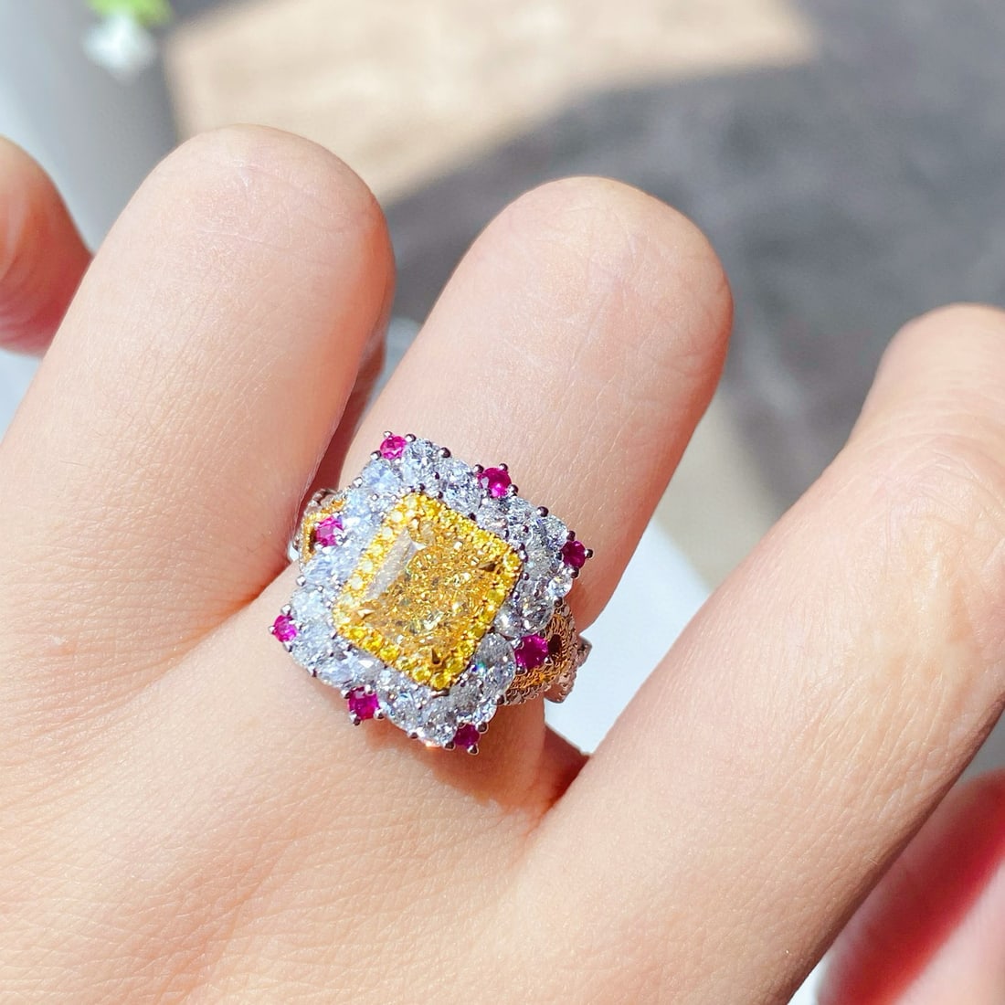 Gia Certified 14k Gold 3.15 Ctw Natural Yellow Diamond & Diamond Ring - 4