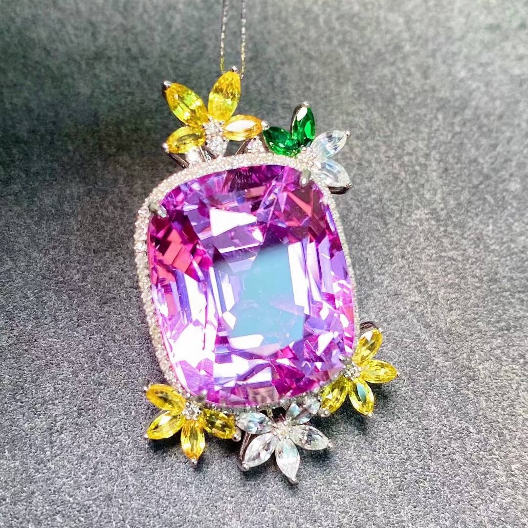 14k Gold 34.86 Ctw Natural Kunzite & Diamond Pendant( Without Chain ) - 2