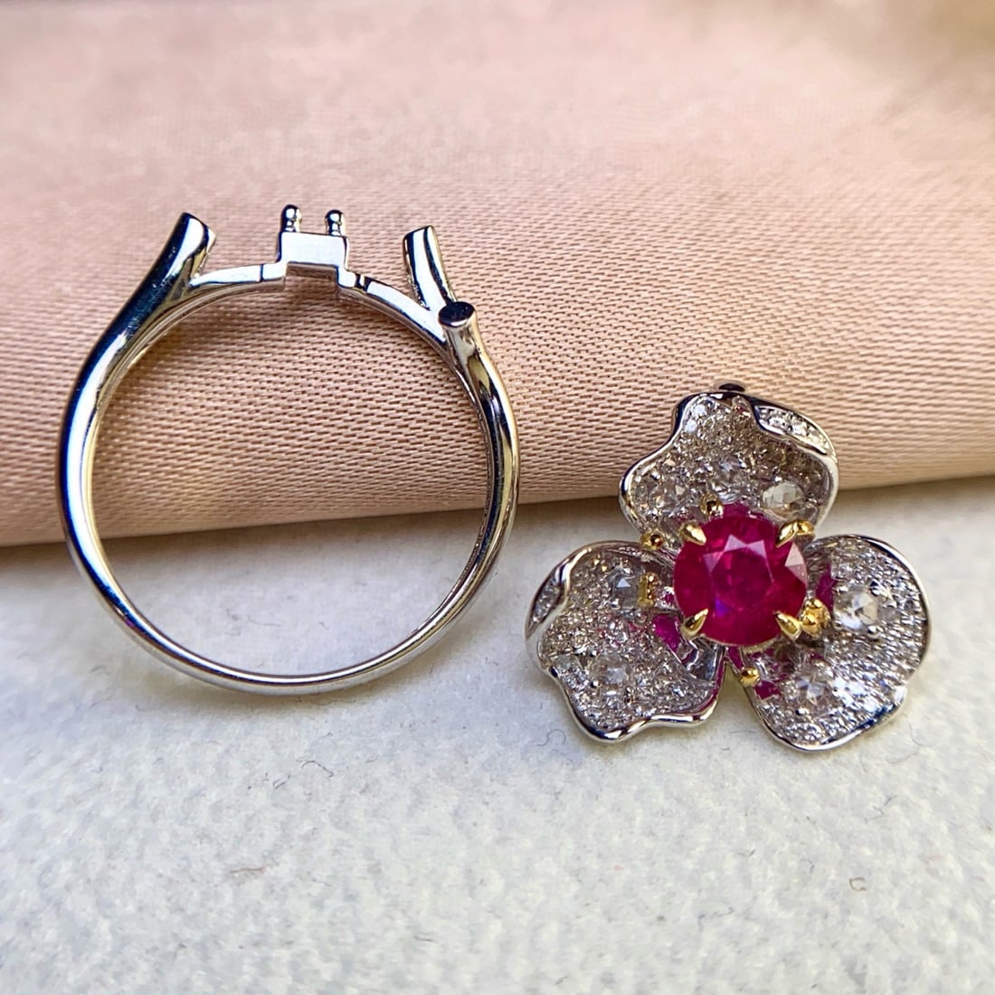 14k Gold 1.25 Ct Natural Ruby & Diamond & Sapphire Ring/pendant( Without Chain ) - 5